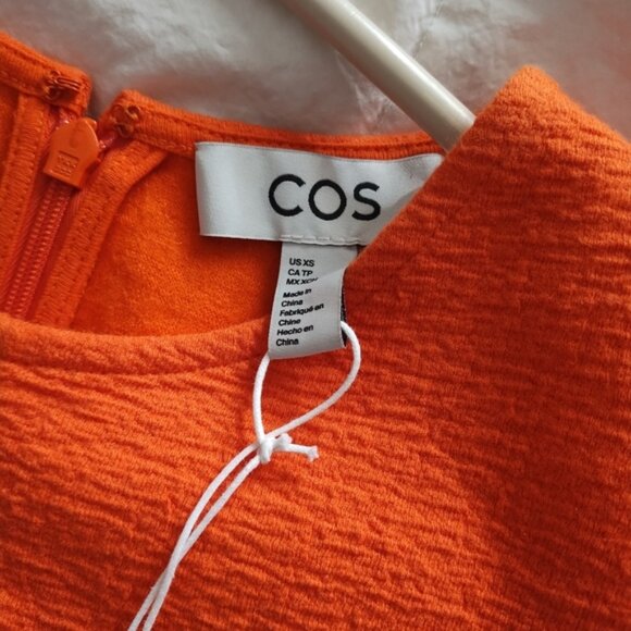 New COS Orange Cotton Wool Padded Shoulder Dress XS - Picture 7 of 9